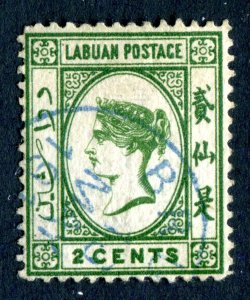 Labuan 1880 QV. 2c yellow green. Used. SG5.
