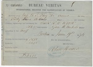 1874 - Certification for a Whaling Bark - Ephemera 1060