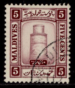 MALDIVE ISLANDS GV SG14A, 5c mauve, FINE USED. Cat £10.