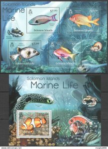 2012 Solomon Islands Fishes Marine Life Fauna #1641-44+Bl122 ** Ls042