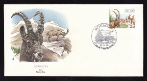 Flora & Fauna of the World #137a-stamp on FDC-Animals-Ibex-Monaco-single stamp a