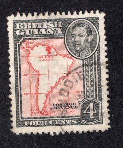 British Guiana 1952 4c black & rose Map, Scott 232a used, value = 35c