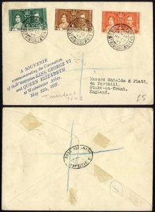 Trinidad and Tobago 1937 Coronation on a Cover