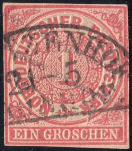 rare 1868 used North Germany embossed 1 gr SC4a