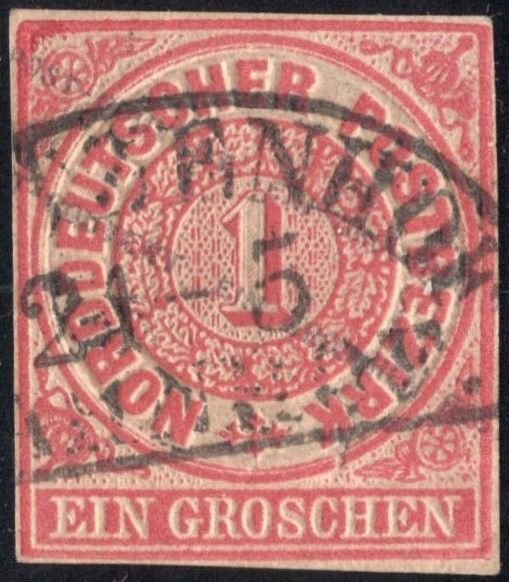 rare 1868 used North Germany embossed 1 gr SC4a