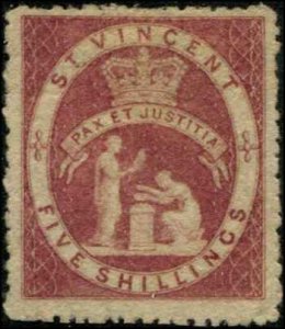 St Vincent SC# 29 Seal of Colony 5shillings p11-1/2x12 wmk 5 mint no gum