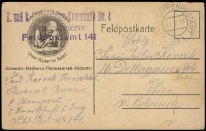 Austria Empire 1916 WWI Feldpost KuK Etappentrain Kommando FPN 141 Cover G68028