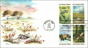 Scott 1924a 18 Cents Wildlife Habitats Lois Hamilton (Ham) Hand Painted FDC 