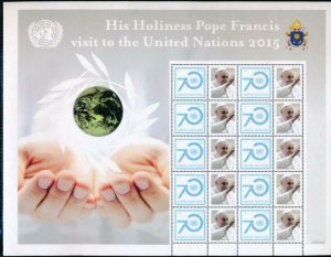 UNITED NATIONS UN NY 2015 (S68) 1118 POPE FRANCIS PERSONALIZED SHEET MNH