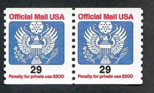 O145 29c Official Mail MNH coil pair