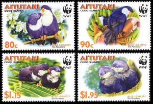 Aitutaki MNH 533-6 Tahitian Blue Lorikeet Birds WWF 2002