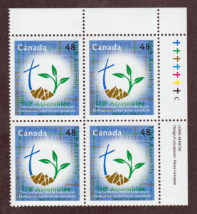 Canada Plate Block # 1992 - M/NH - 10th Lutheran World Federation Assembly - UR