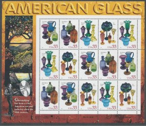 US Mint Sheet #3325-28, American Glass, M-NH*-