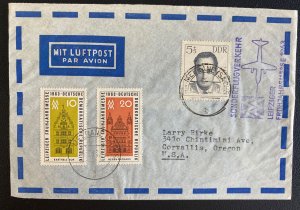1963 Leipzig DDR East Germany Special Flight Airmail Cover To Corvallis OR USA