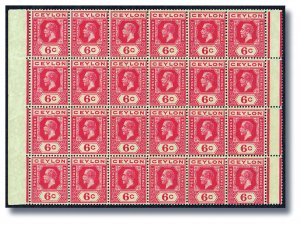 CEYLON 1919 6c pale scarlet in a left - 41941