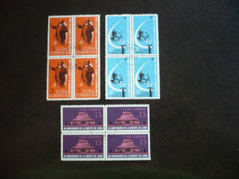 Stamps - Cuba - Scott# 885-887 - Used Set of 3 Stamps in Blocks of 4