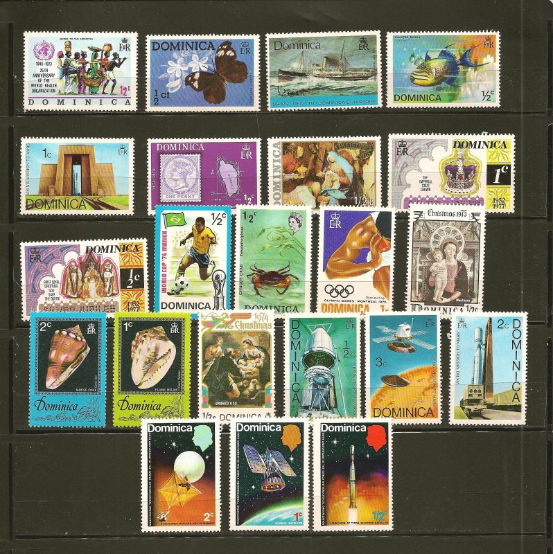 Dominica Collection of 22 Different 1970's Stamps Mint Hinged