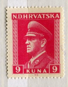 CROATIA; 1943 early Ante Pevelic issue fine MINT MNH unmounted 9k. value