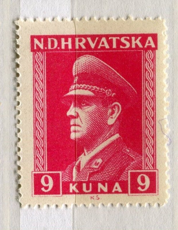 CROATIA; 1943 early Ante Pevelic issue fine MINT MNH unmounted 9k. value