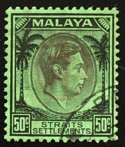 Malaya Straits Settlements 1942 Japanese Occupation opt KGVI 50c Used SG#J65