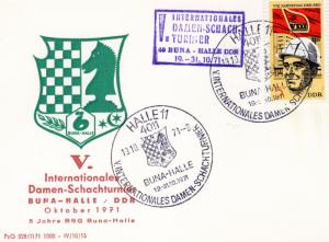 Germany 1971 International Women CHESS Tournement Buna-Halie Special Cover