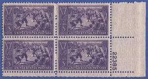 US  1939 Sc 855  3c Baseball Plate Block, Mint NH, #22385, VF