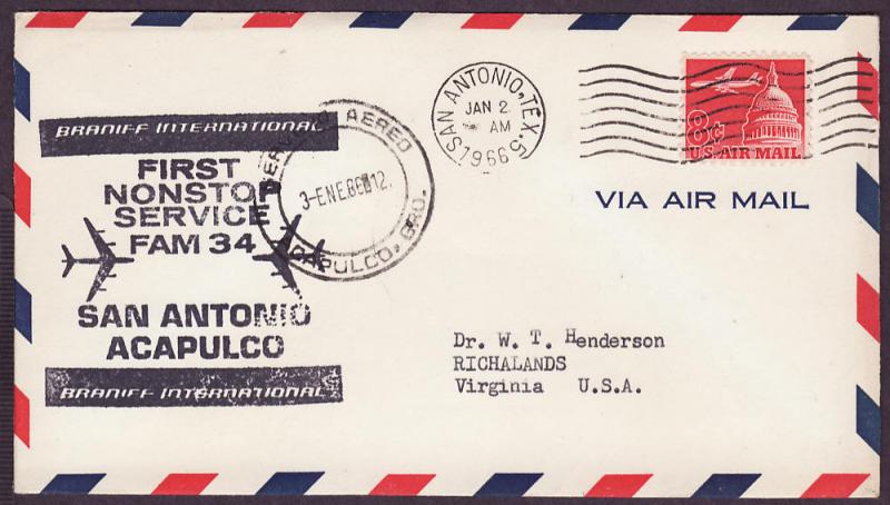C64 San Antonio to Acapulco first flight cover