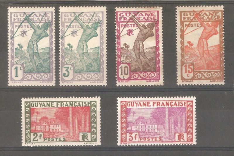 French Guiana 1929-40,Scott 109,111,114,115,145,148,F-VF Mint Hinged* (K-8) 