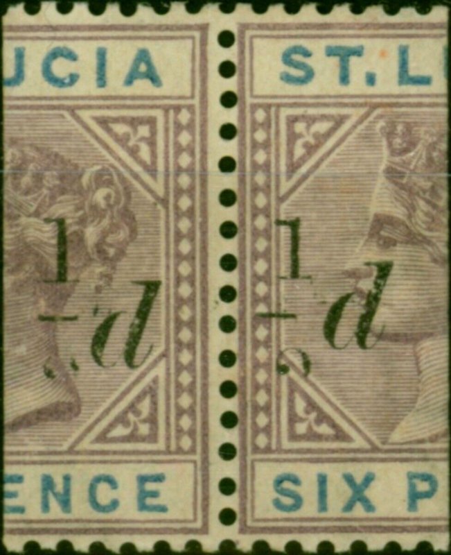 St Lucia 1891 1/2d on Half 6d Dull Mauve & Blue SG54d '2 in Fraction Omitted'...