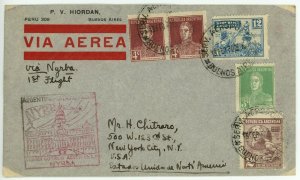 Argentina to USA First Airmail Flight NYRBA Stamps Postage Cachet Cover 1930