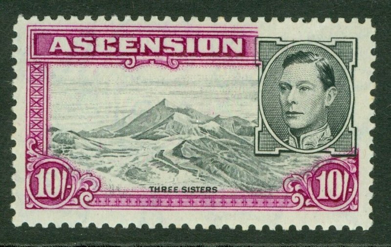 SG 47b Ascension 1938. 10/- black & bright purple, perf 13. Very lightly...