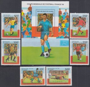 GUINEA Sc# 1443-9  CPL MNH SET of 6 & S/S for 1998 FIFA SOCCER CHAMPIONSHIPS