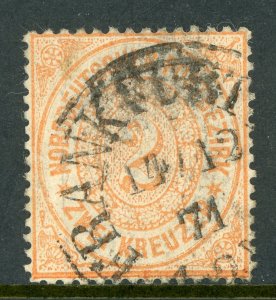Germany 1869 North German Conf 2k Orange Perf 13½x14 Scott # 20 VFU T861 ⭐⭐⭐⭐⭐⭐