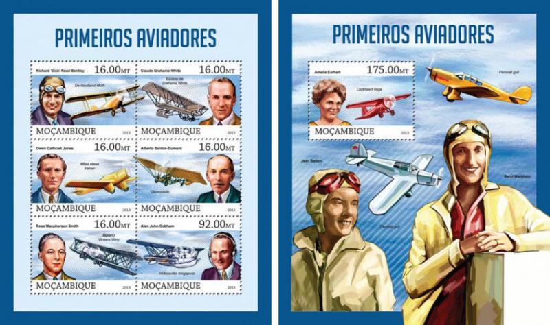 Planes Flugzeuge Earhart Vega Aviation Air Transport Mozambique MNH stamp set