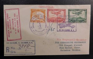 1931 El Salvador First Flight Cover FFC San Salvador to Guayaquil Ecuador