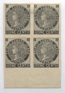 Prince Edward Island 1872 1 cent black Plate Proof in a block of 4