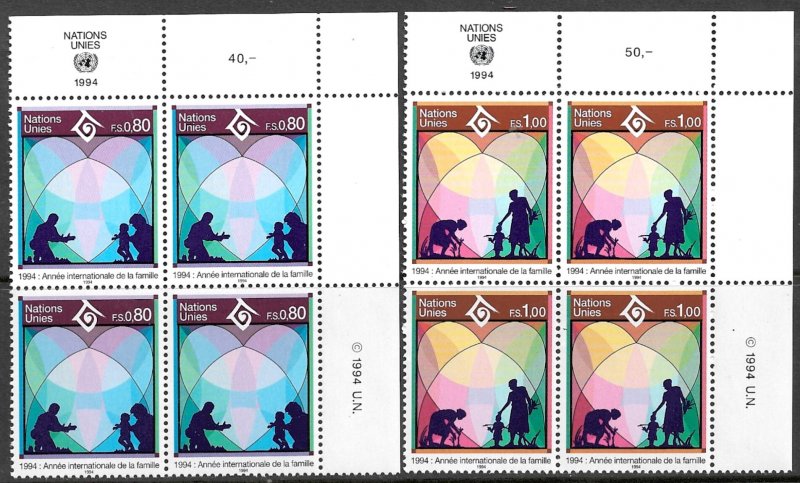 UNITED NATIONS GENEVA 1994 Year of The Family Set Inscription Bllks Sc 244-245