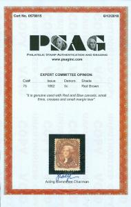 EDW1949SELL : USA 1862 Scott #75 Used. Sharp impression. PSAG Cert. Catalog $510