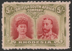 RHODESIA 1910 KGV Double Head 5/-, rouletted from IMPERF Proof sheet. MNH **.