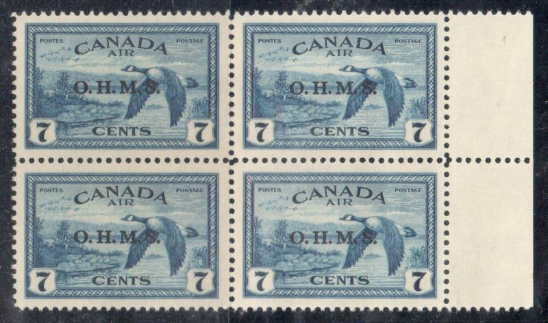 Canada #CO1 Mint XF NH Block of 4 - Overprinted OHMS in Black