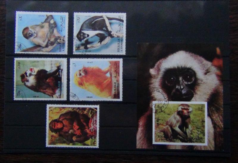 Sharjah 1972 Monkeys set & Miniature Sheet VFU