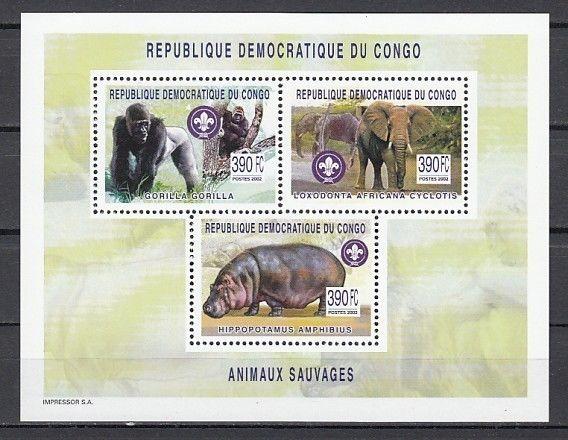 Congo, Dem. Rep. Mi cat. 1755-1757KB A. Scout Logo & Animals s/sheet.
