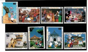 Lesotho 1993 - Disney Mickey visits Taiwan - Set of 8 Stamps Scott #979-86 - MNH