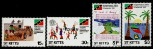 St Kitts 157-60 Specimen o/p MNH Music, Construction, Flag, Folk Dances