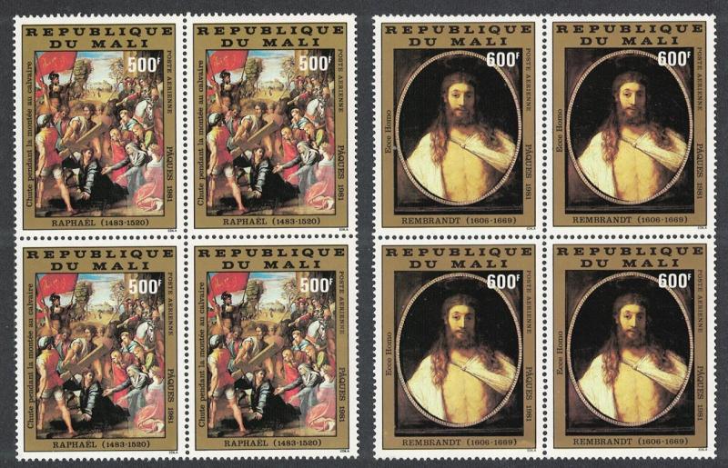 Mali Rembrandt Raphael Easter Paintings issue 1981 2v Blocks of 4 SG#847-848