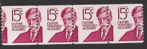 USA #1288 MNH, mis perforated strip of 4, Oliver Wendell Holmes