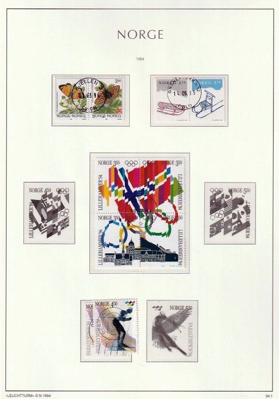 NORWAY 1994/5 Used+Sheets +Sport on Pages  (Aprx 60+Items)GOY 98 