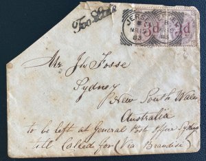 1883 Jersey Channel Island England Cover To Sydney Australia Too Late Hand Stamp