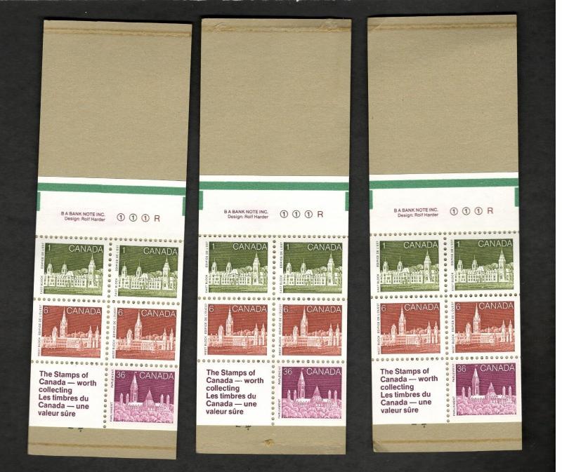 1985 Canada 3 booklets PEACE TOWER  HOUSE OF COMMONS  WAR MEMORIAL MNH