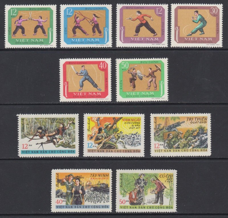 Viet Nam Dem Rep Sc 515-520, 534-538, 559-570 MNH. 1968-70 issues, 5 cplt sets